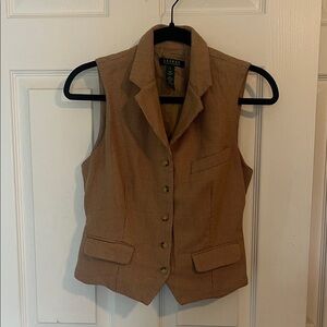 Lauren Ralph Lauren Tan Brown Houndstooth Tailored Vest